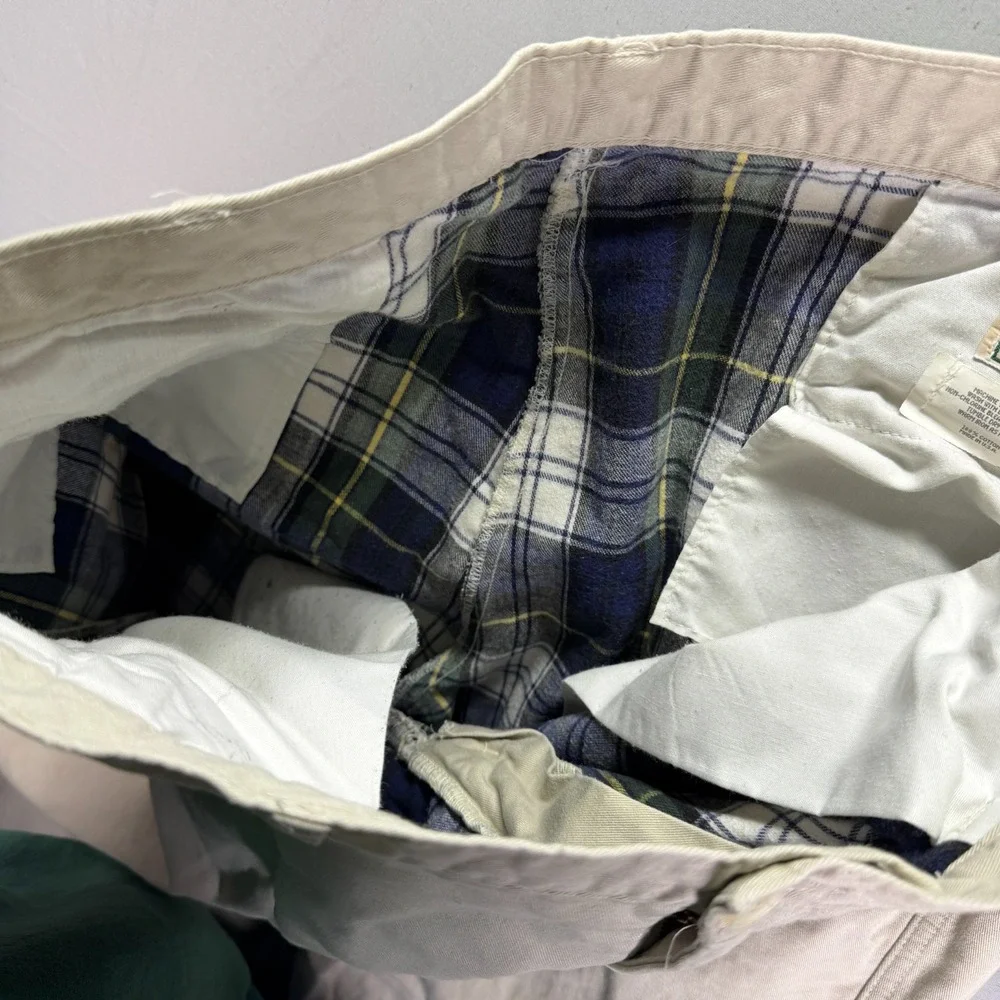 Vintage LL Bean Pants Mens 38x30 (Fits 34x30) Chino Flannel Lined Khaki Pleated